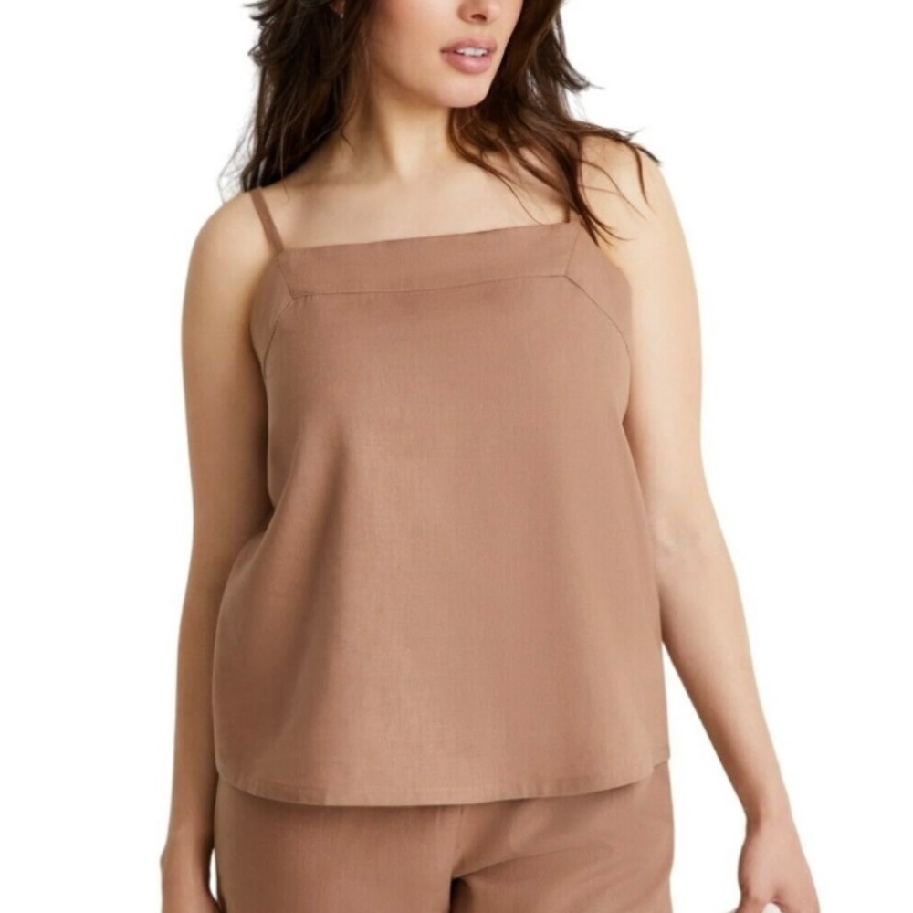 State of Day Linen Blend Sleeveless Pajamas Set Natural Umber Brown L
